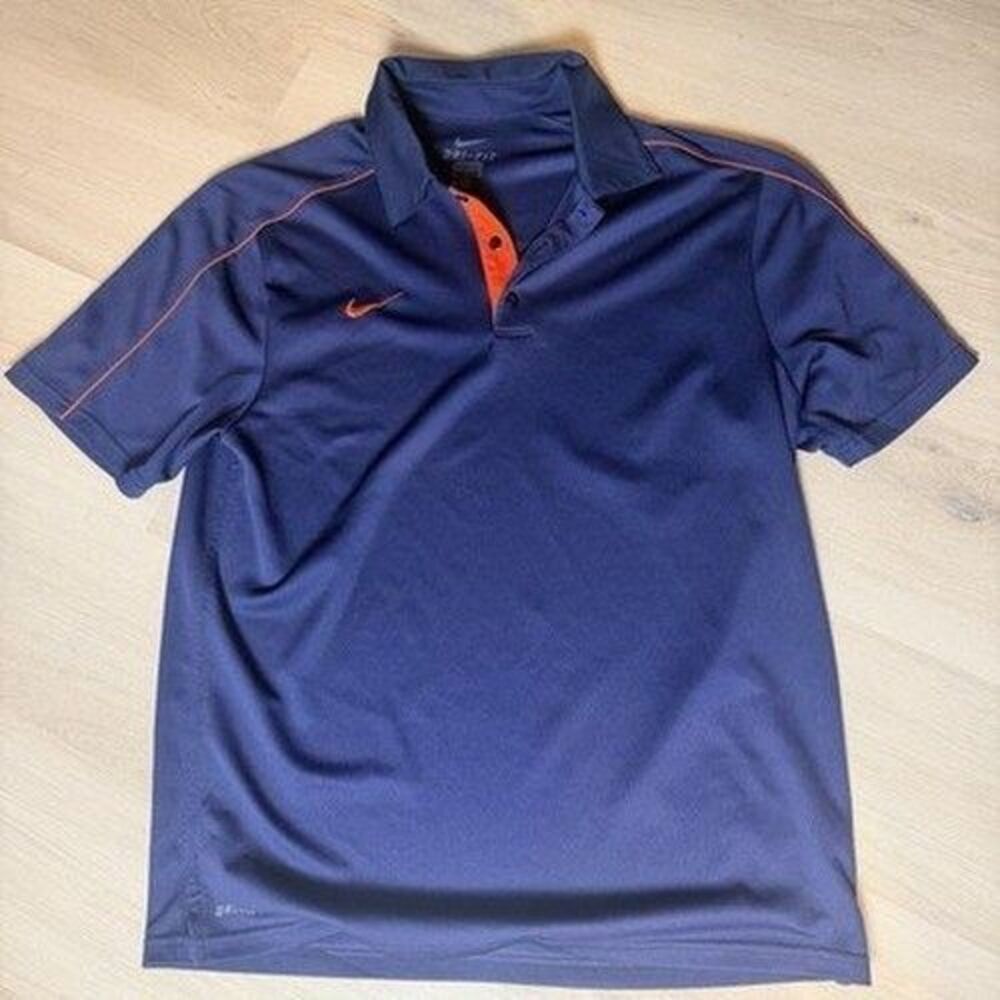 Nike Golf Polo Dri-FIT Mens M Blue Short Sleeve Moisture Wicking Embroidered Y2K